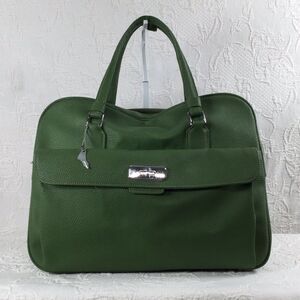 Samsonite Saturn Emerald Green Pebbled Leather Duffle Travel Bag Key Japan Vtg